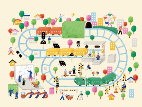 鉄道の安心と安全を守る鉄道信号設備工事のNTECのイラスト