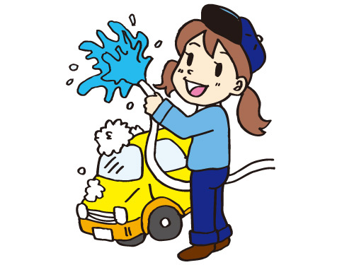 洗車している女性のイラスト