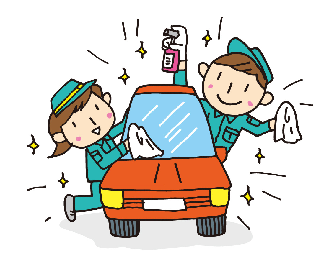洗車している男女のイラスト