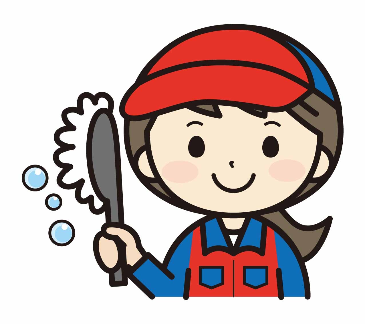笑顔で洗車をする女性のイラスト