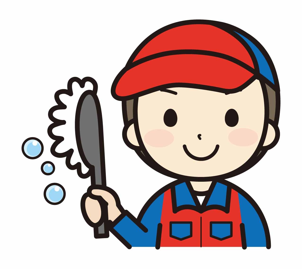 笑顔で洗車する男性のイラスト