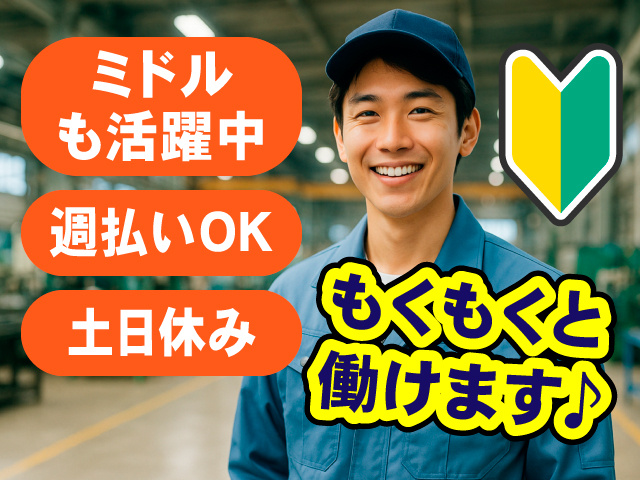 ミドルも活躍中　週払いOK　土日休み　もくもくと働けます