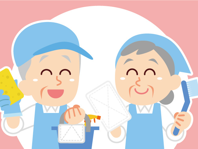 シニア清掃スタッフのイラスト