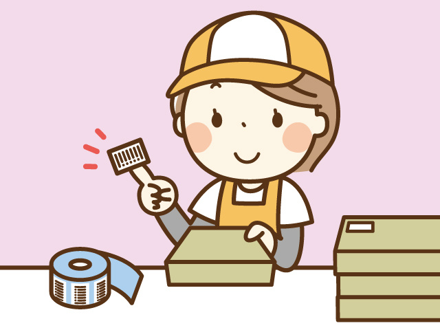 ラベル貼りをしている女性のイラスト