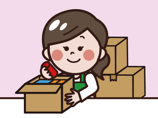 箱詰めをしている女性のイラスト