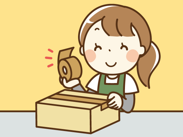 箱詰めをしている女性のイラスト