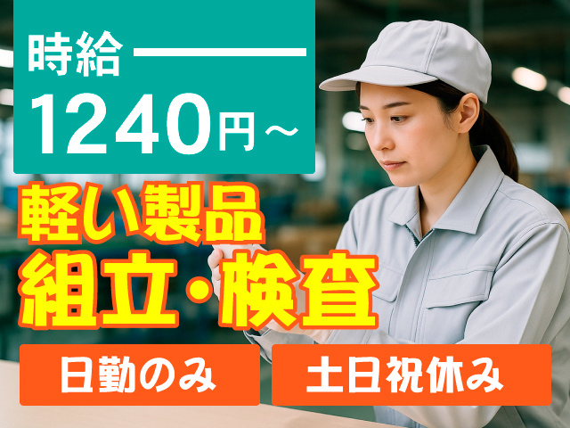 時給1240円　軽い製品　組立・検査　日勤のみ　土日祝休み