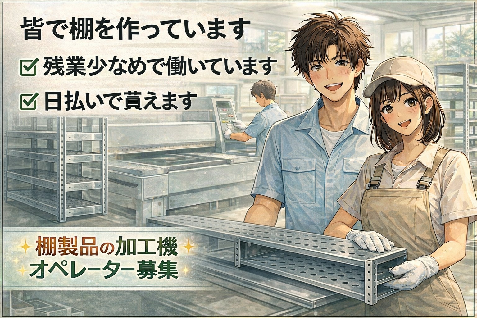 棚製品の加工機オペレーター募集