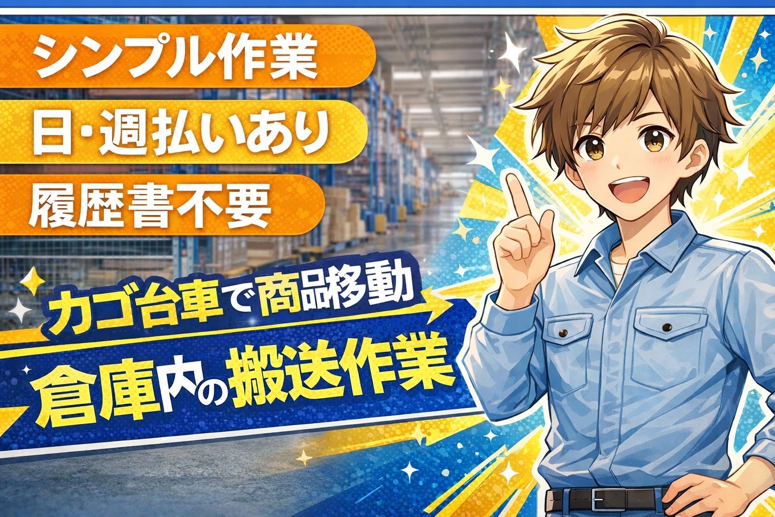 カゴ台車商品移動、倉庫内の搬送作業