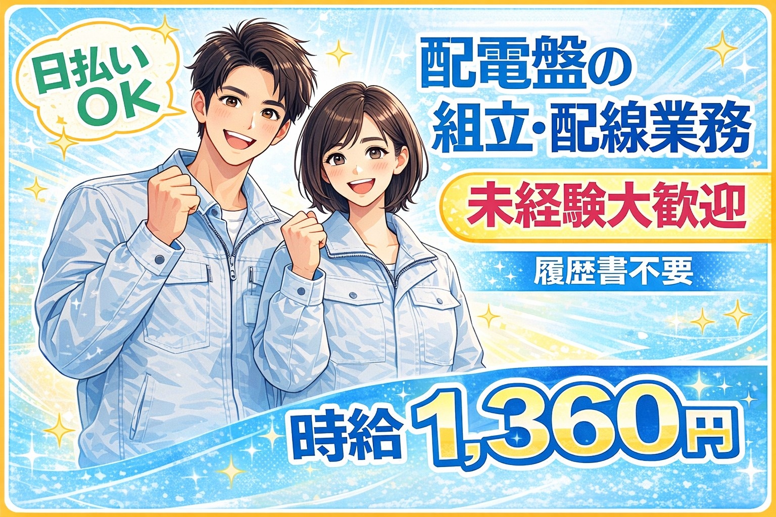 配電盤の組立・配線業務、未経験大歓迎、履歴書不要