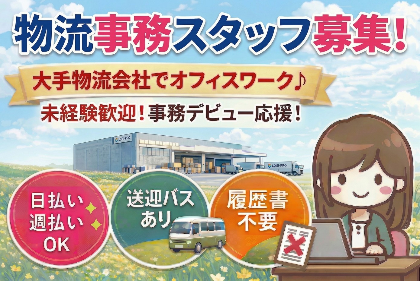 大手物流会社でオフィスワーク　物流事務スタッフ