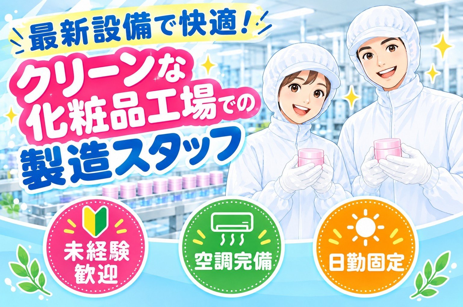 化粧品工場での製造スタッフ