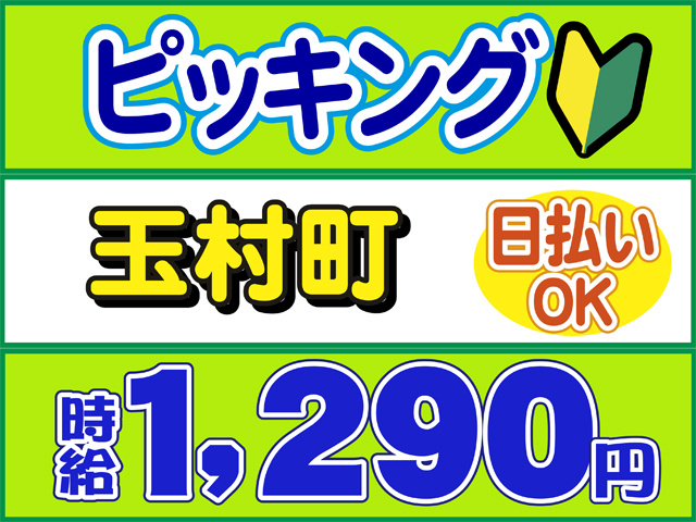 ピッキング、玉村町、日払いOK、時給１２９０円
