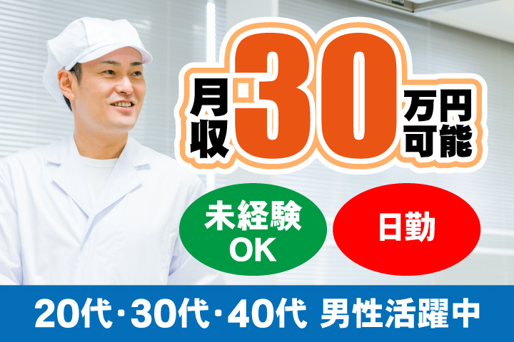 男性写真　月収30万円可能　未経験OK　日勤　20代・30代・40代男性活躍中