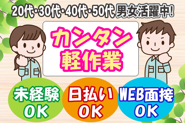 未経験OK　カンタン軽作業　日払いOK　WEB面接OK　　20代・30代・40代・50代男女活躍中！