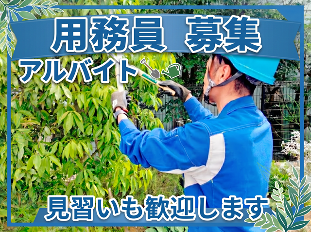 植木を切っている男性