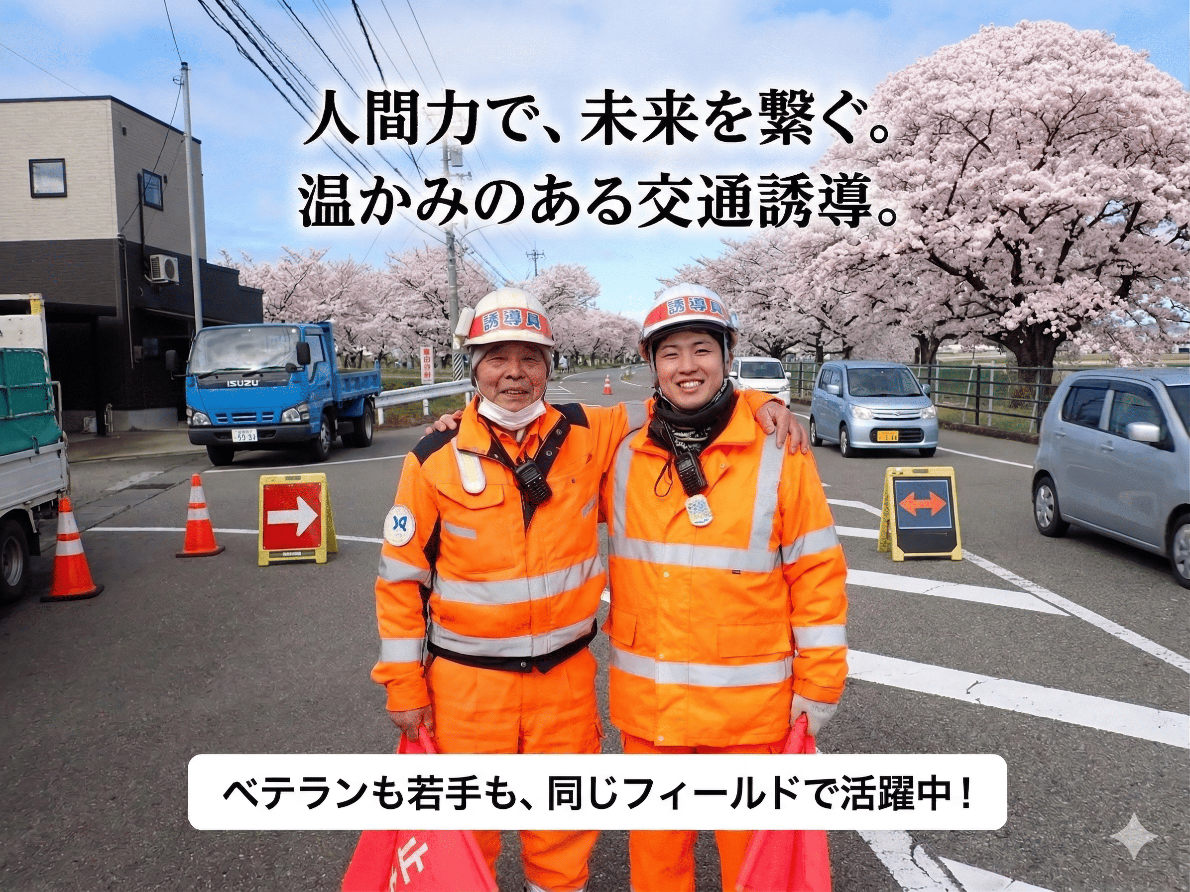 交通誘導のプロフ（桜満開）