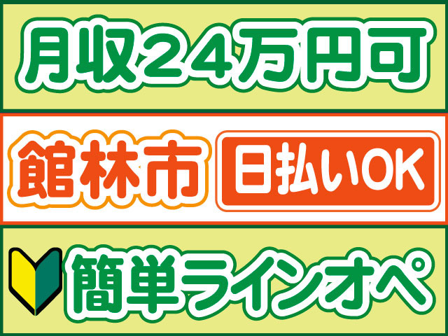 月収２４万円可、館林市、日払いOK、カンタンラインオペ