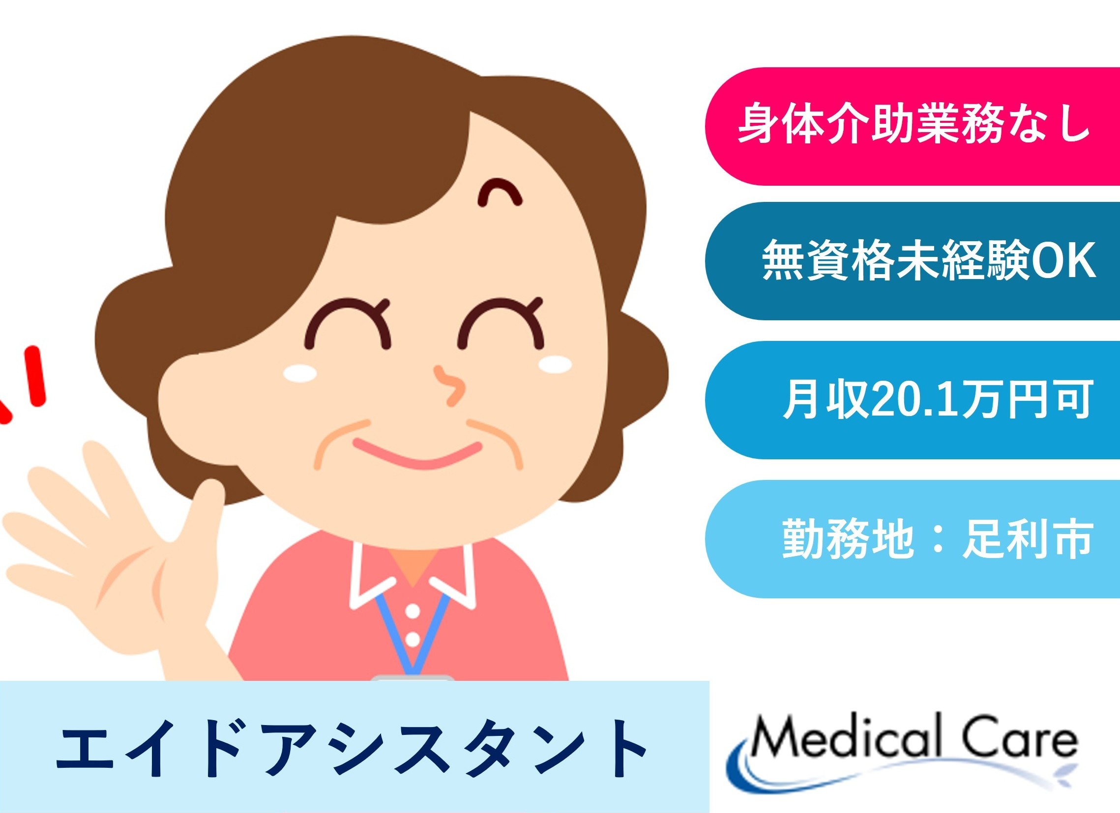 エイドアシスタント　身体介助なし　未経験OK　足利市内勤務　医療介護専門ルフト・メディカルケア