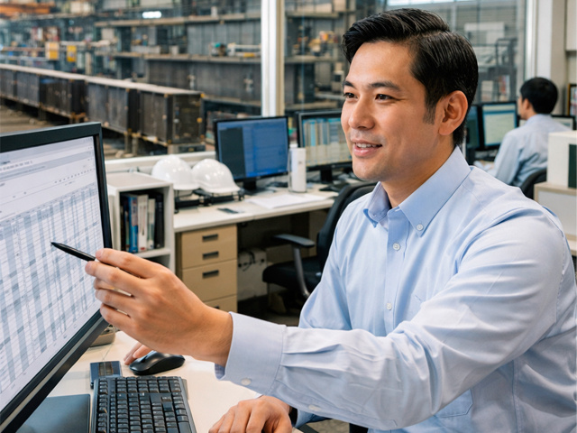 工場のオフィスでの作業風景