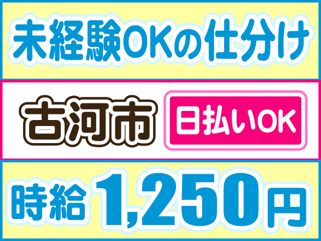 未経験OKの仕分け、時給1250円、古河市、日払いOK