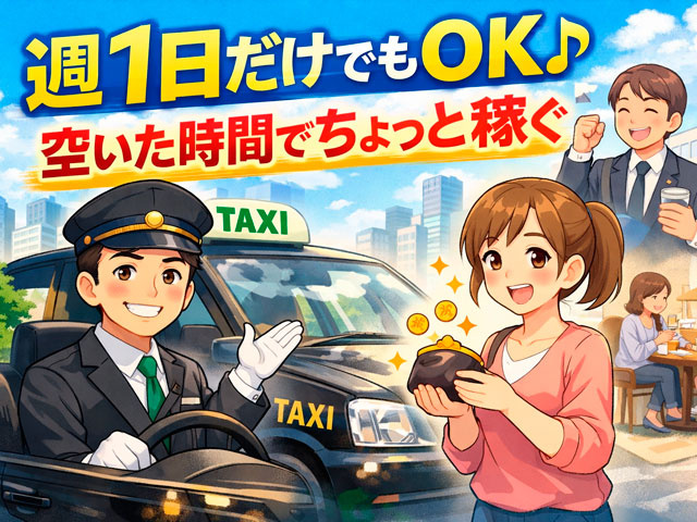 タクシーのイラスト　週1日だけでもOK　空いた時間でちょっと稼ぐ