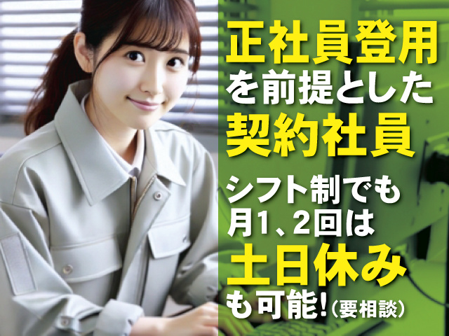 正社員登用を前提とした契約社員　シフト制でも月1､2回は土日休みも可能！（要相談）