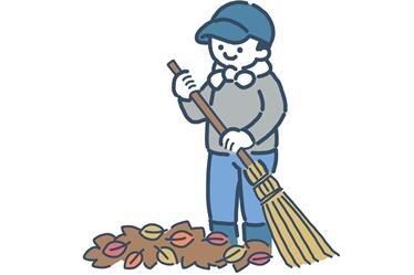 落ち葉清掃　男性活躍中