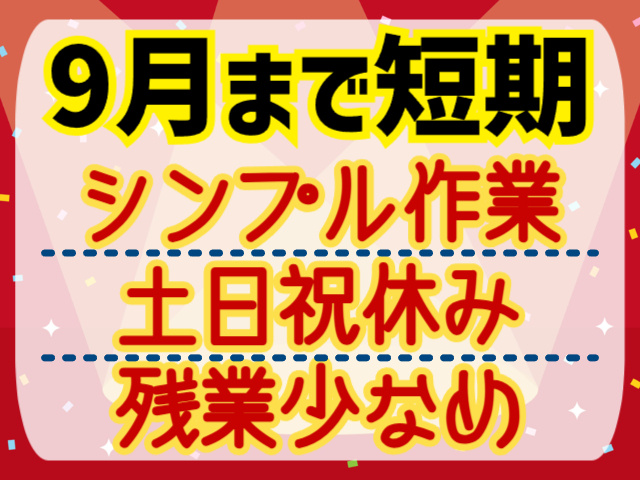 9月まで短期/シンプル作業/土日祝休み/残業少なめ
