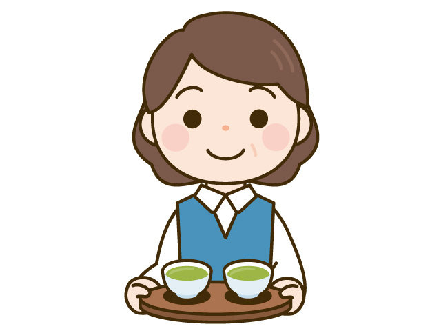 お茶出しをしているシニア女性のイラスト