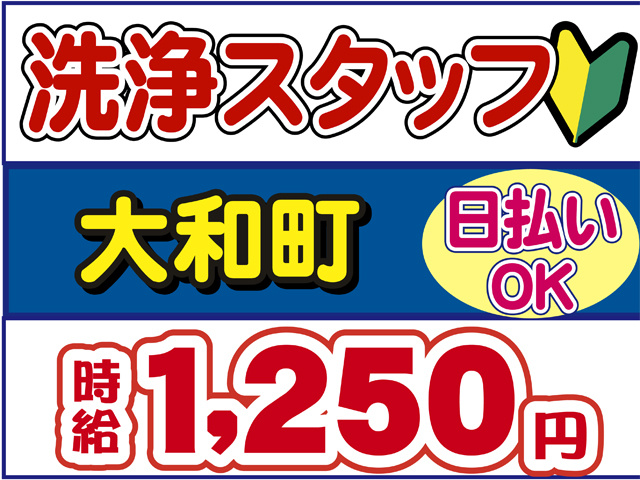洗浄スタッフ、大和町、日払いOK、時給１２５０円