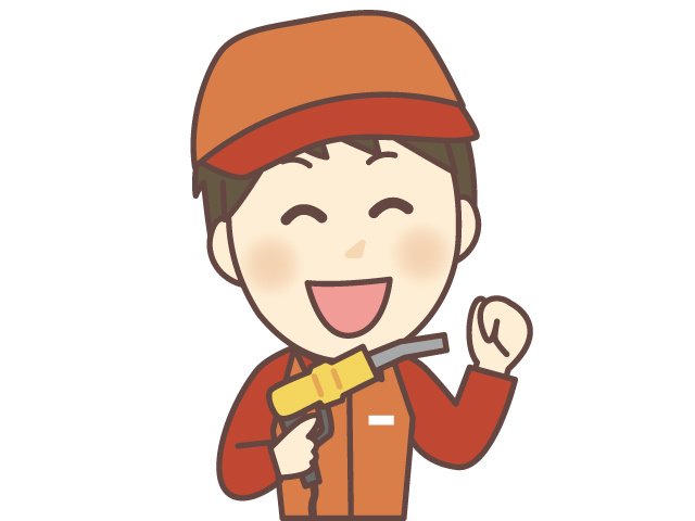 ガソリンスタンド、男性のイラスト
