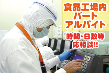 食品工場のスタッフの写真。食品工場内パート・アルバイト、日勤・夜勤・短時間・フルタイム選べます！