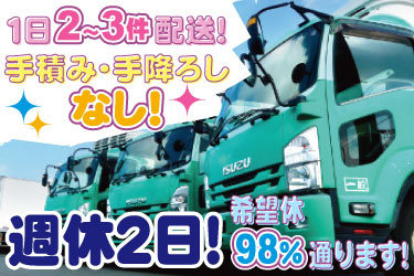 1日2～3件配送！手積み・手降ろしなし！週休２日！希望休98%通ります！永山運送のトラックの写真
