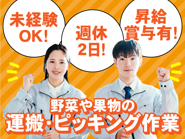 野菜や果物の運搬･ピッキング作業！昇給･賞与あり!週休2日!未経験OK!