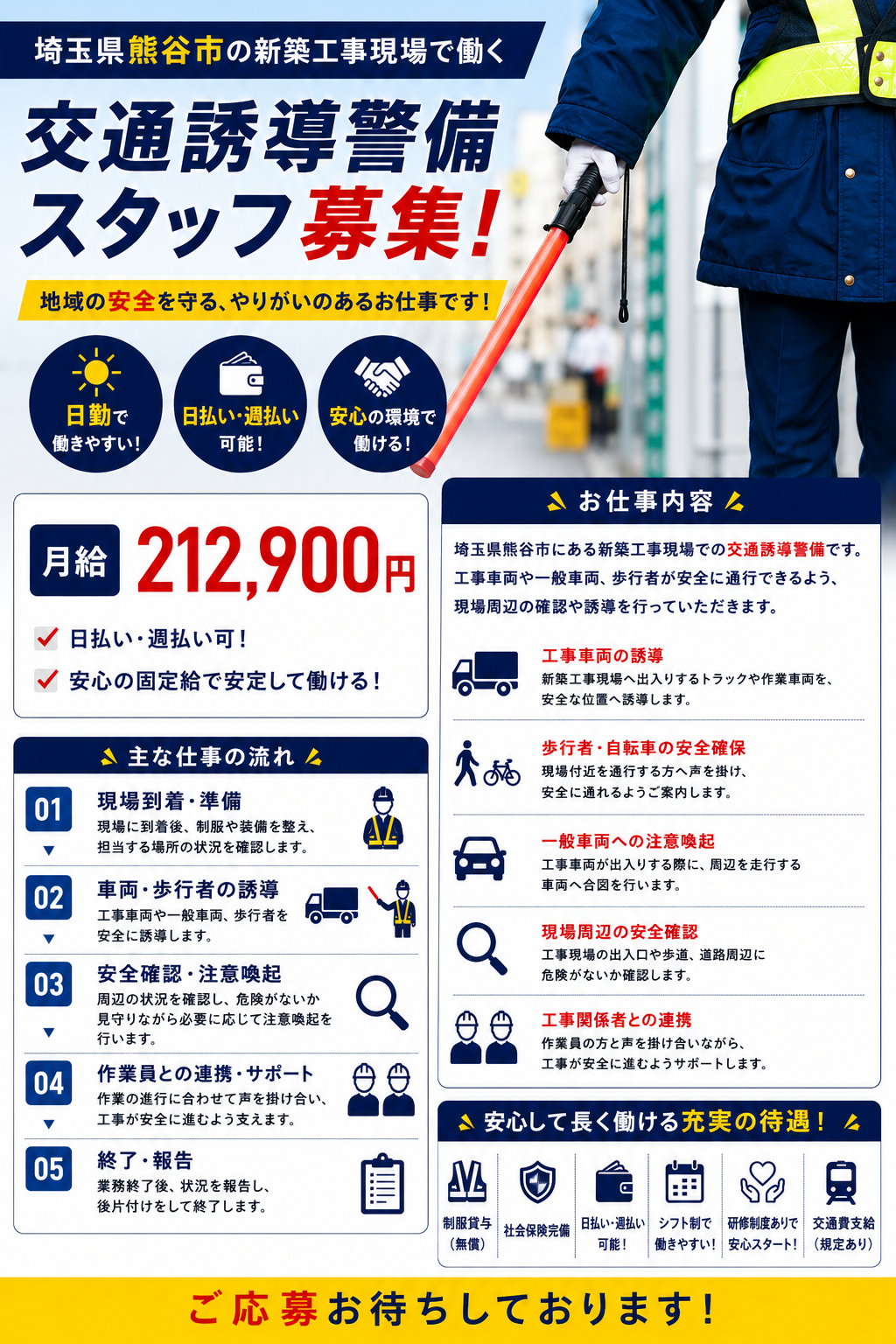 熊谷市新築工事現場交通誘導警備正社員募集