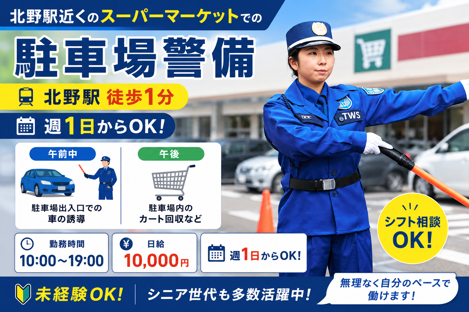 スーパーマーケットの警備スタッフ