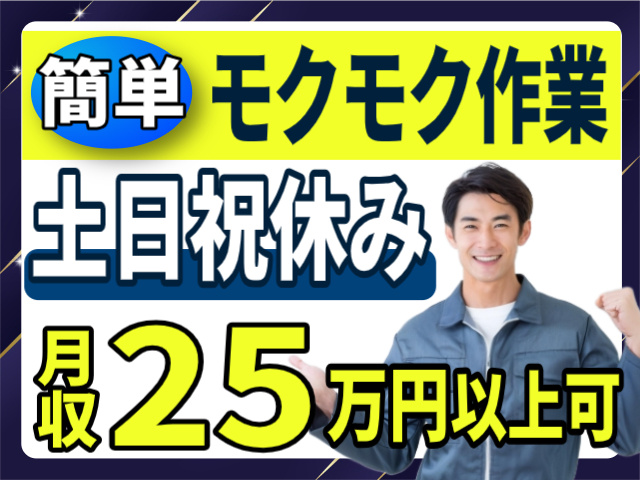 簡単なモクモク作業/土日祝休み/月収25万円以上可