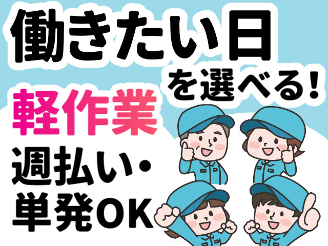 6缶パック飲料品の包装・検品／登録バイト・パート／働きたい日を選べる／週払いOK／単発もOK／軽作業