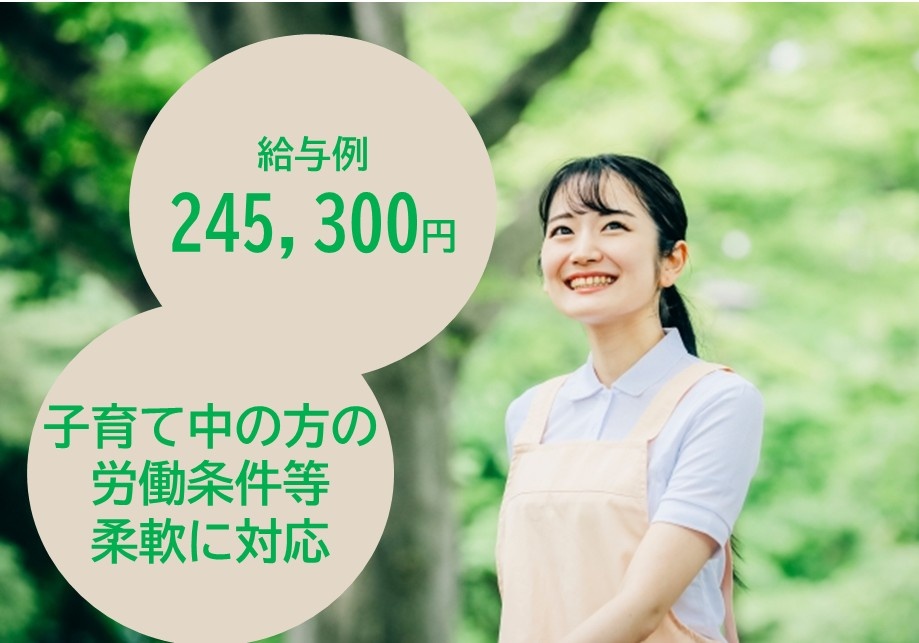 給与例245,300円　子育て中の方の労働条件等柔軟に対応