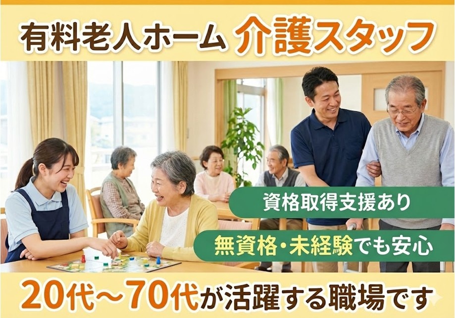 有料老人ホーム　介護スタッフ募集　資格取得支援あり　無資格・未経験でも安心