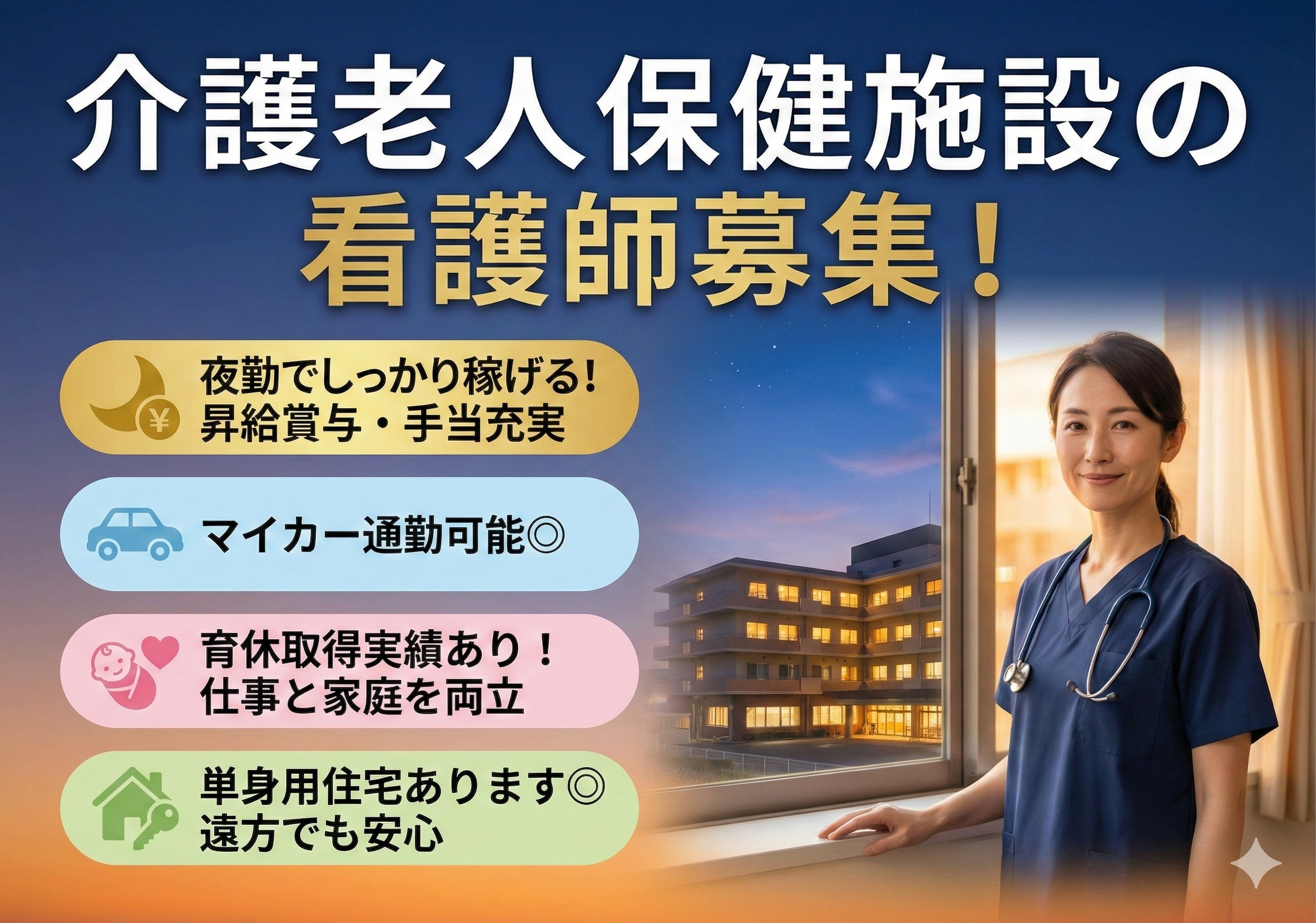 介護老人保健施設の看護師募集！仕事と家庭の両立がかなう職場です！