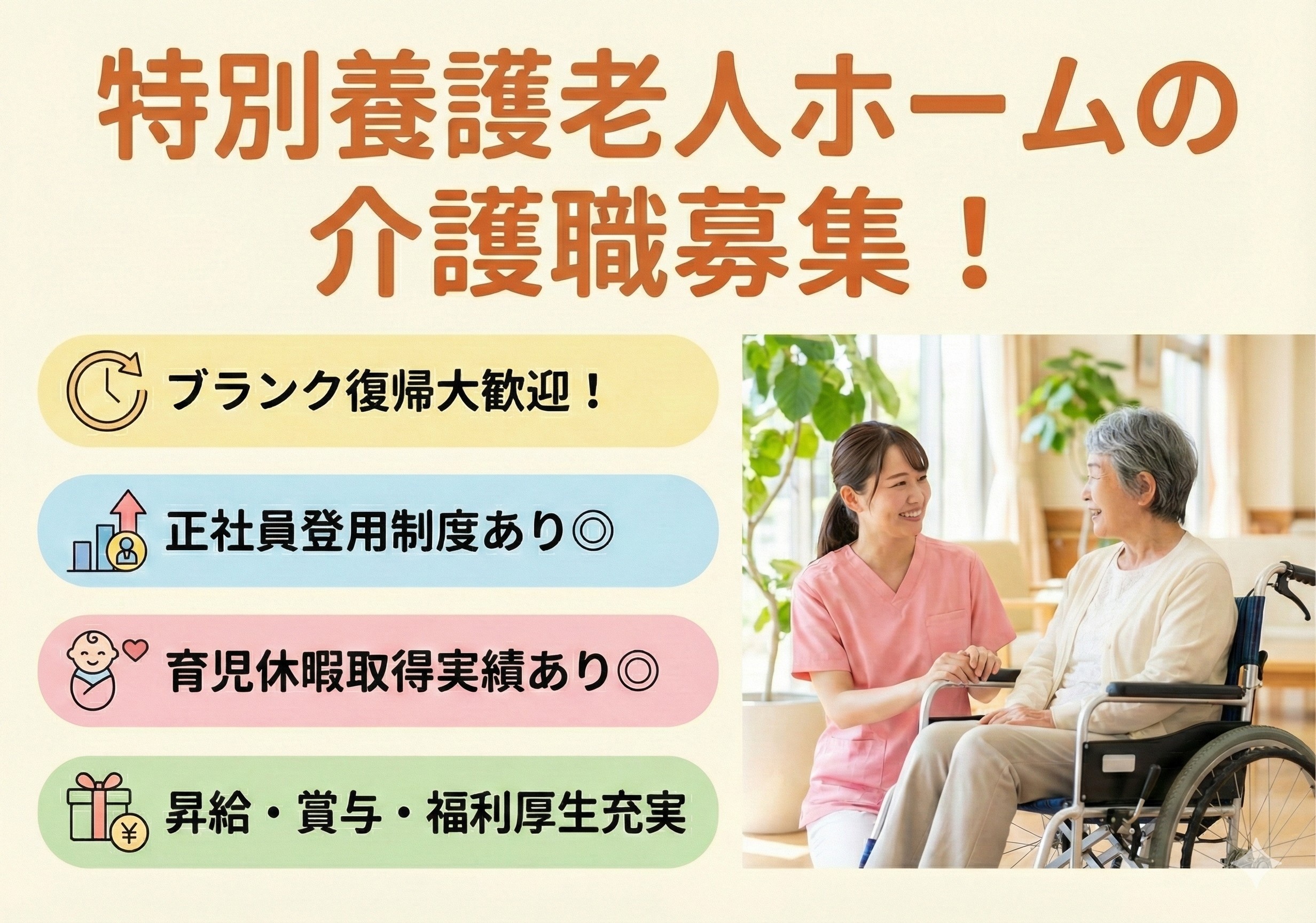 特別養護老人ホームの介護スタッフ募集！充実した福利厚生があります！