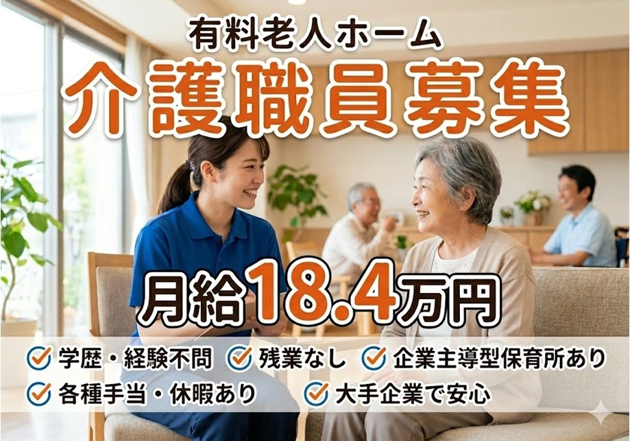 有料老人ホーム　介護職員募集　月給18.4万円　学歴経験不問　残業なし