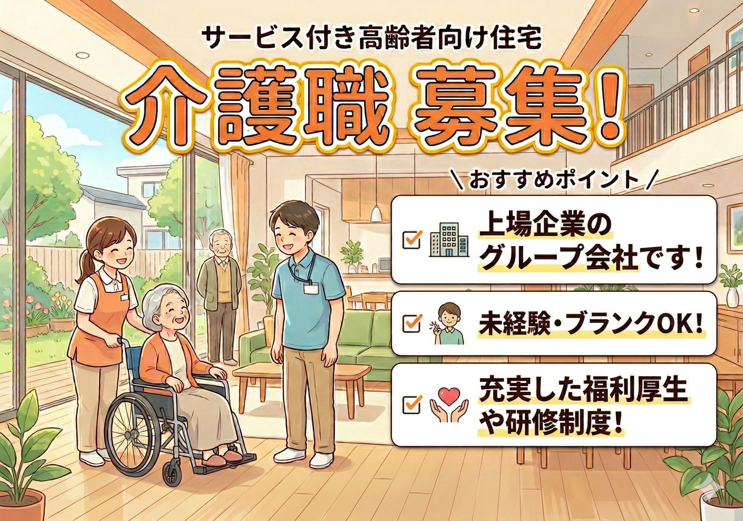 サービス付き高齢者向け住宅の介護スタッフ募集！上場企業のグループ会社です！