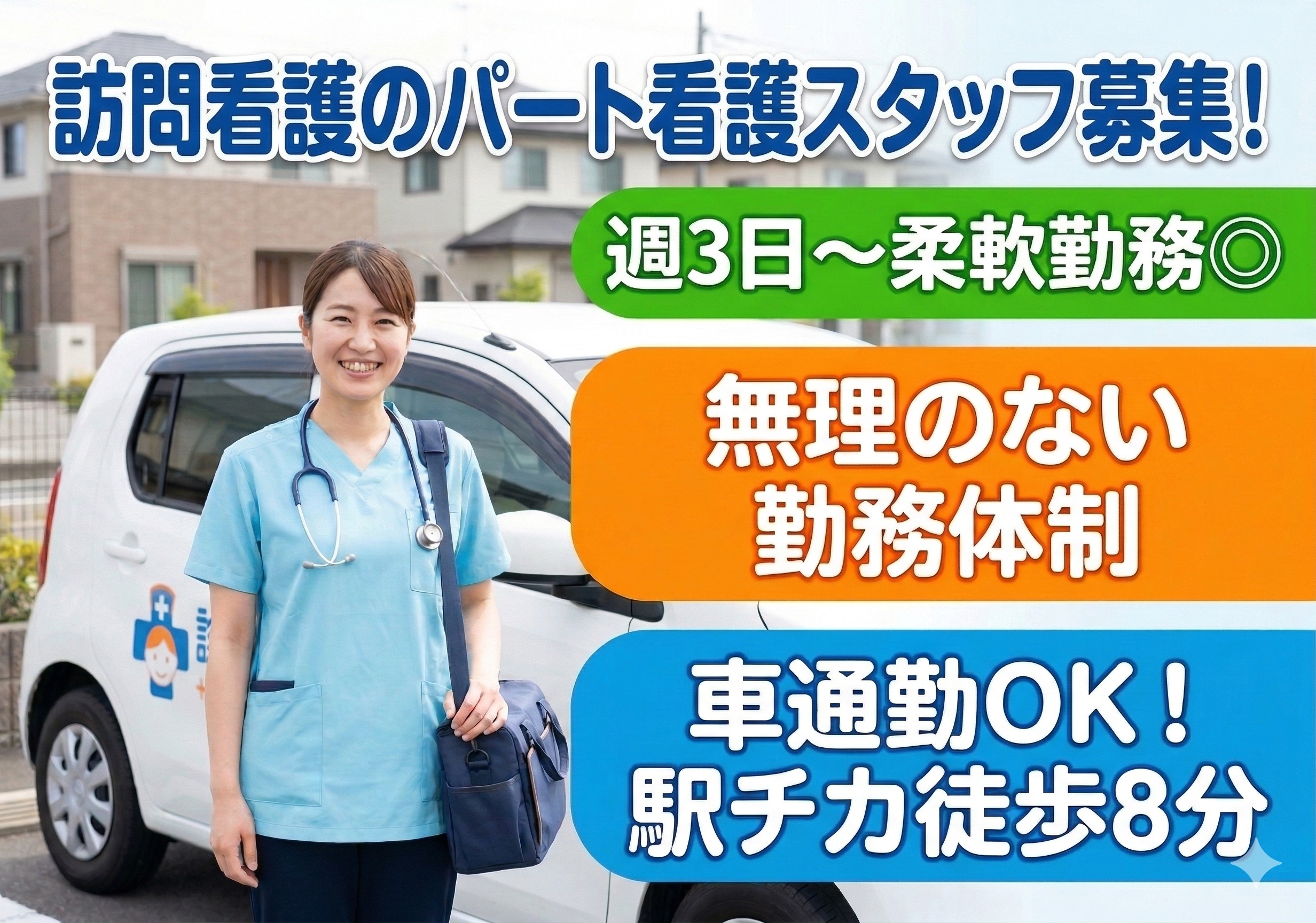 訪問看護のパート看護スタッフ募集！週3日～勤務OK！無理のない勤務体制を整えています！