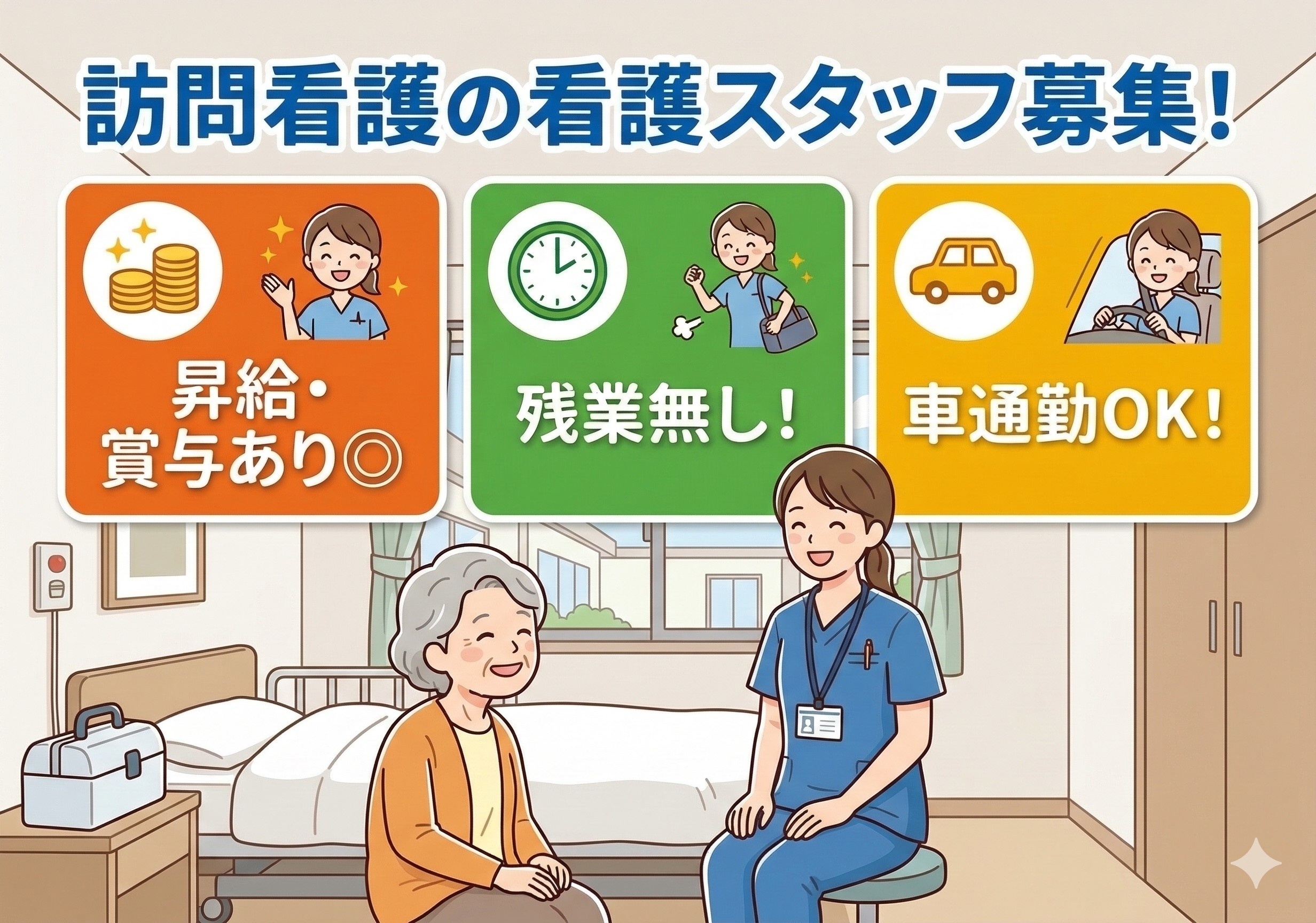 訪問看護の看護スタッフ募集！残業無し！車通勤OK！