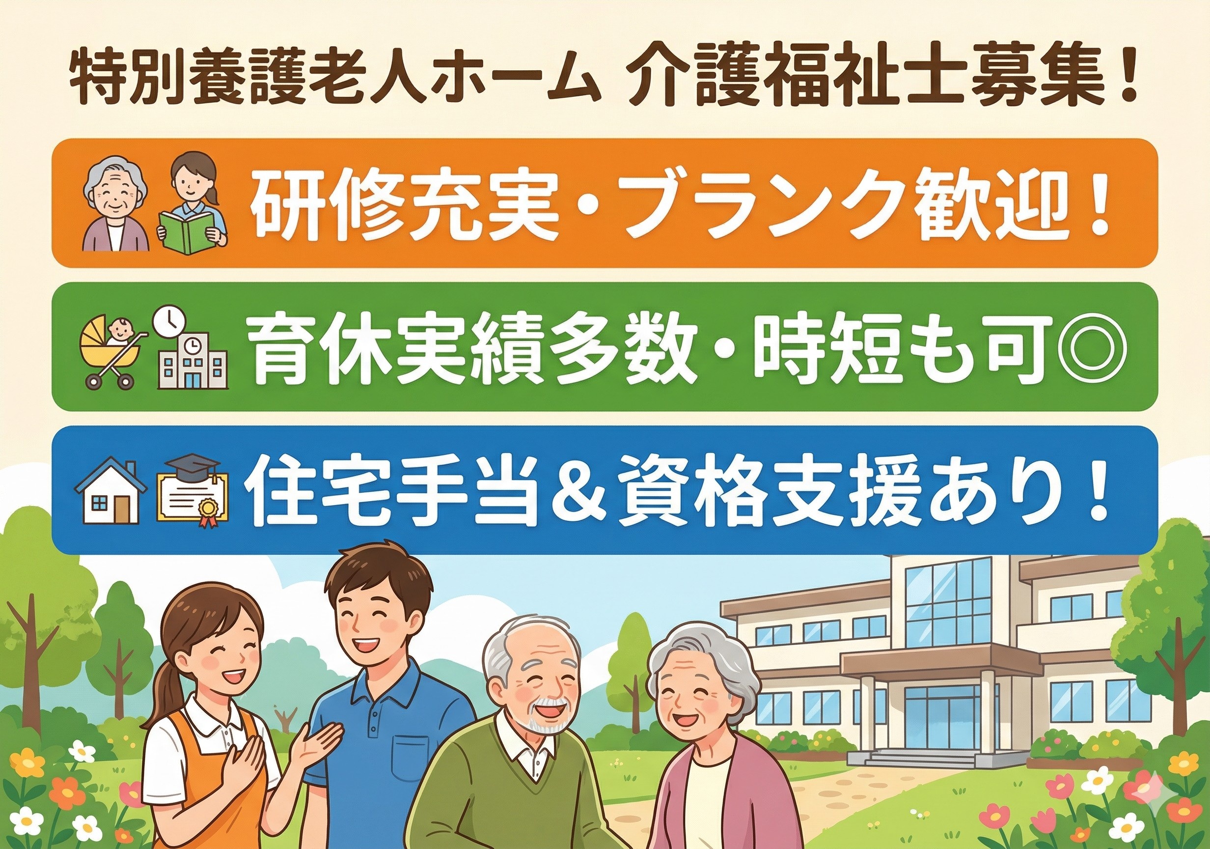 特別養護老人ホームの介護福祉士募集！研修体制がしっかり整っているので安心して始められます！