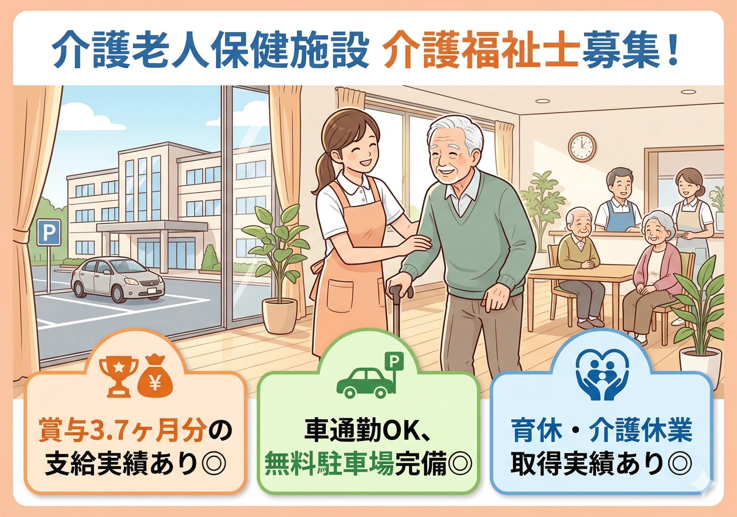 介護老人保健施設の介護福祉士募集！賞与計3.7ヶ月分支給実績あり！