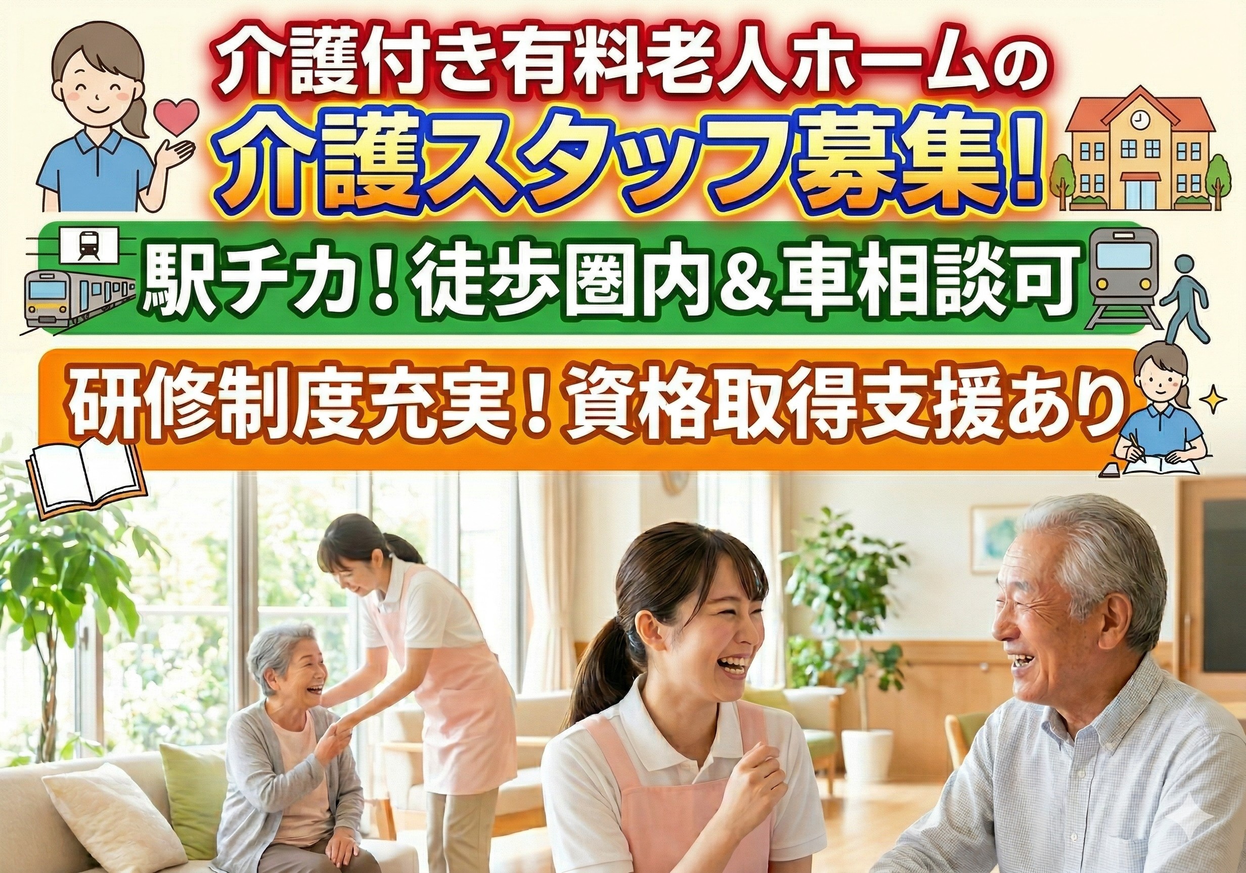 介護付き有料老人ホームの介護スタッフ募集！資格取得支援制度あります！